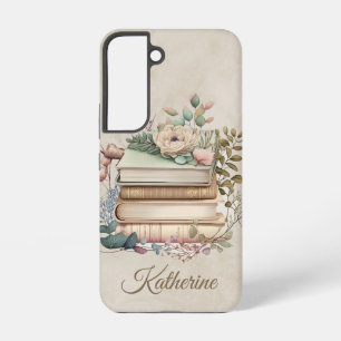 Coque Samsung Galaxy Pile de livres bohème élégant Fleur Nom