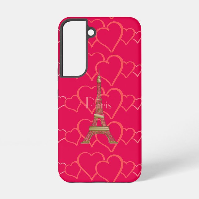 Coque Samsung Galaxy Pink Heart Love Eiffel Tower Paris (Verso)