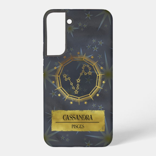 Coque Samsung Galaxy Pisces Dark Zodiac Astrologie : Noir & Or (Verso)