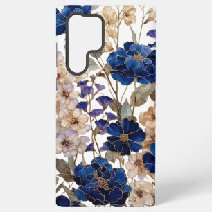 Coque Samsung Galaxy Pivoine bleue de luxe et florale Champagne