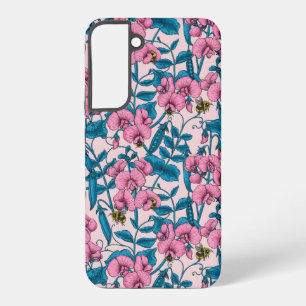 Coque Samsung Galaxy Pois de senteur et bourdons, rose et bleu