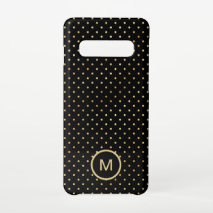 Coque Samsung Galaxy S10 Pois d'or Monogramme noir initial