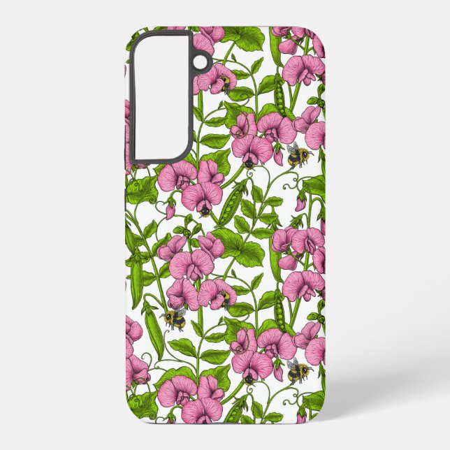 Coque Samsung Galaxy Pois doux et bourdons, rose, vert et blanc (Verso)