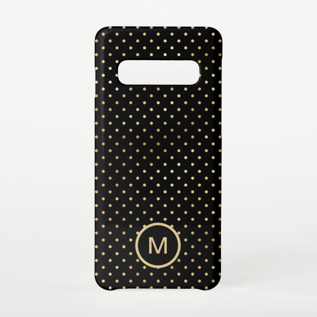 Coque Samsung Galaxy Pois or Motif Monogramme initial noir (Dos)