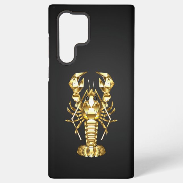 Coque Samsung Galaxy Poisson à langouste polygonale dorée sur noir (Verso)