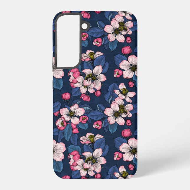 Coque Samsung Galaxy Pomme fleurit sur un bleu foncé (Verso)