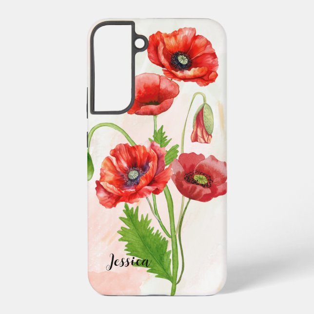 Coque Samsung Galaxy Poppies d'aquarelles magnifiques personnalisées Im (Verso)
