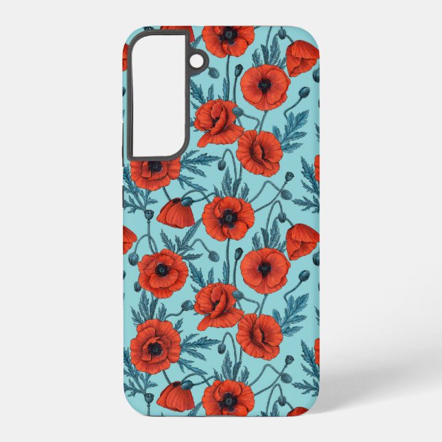 Coque Samsung Galaxy Poppies, rouge et bleu sur le bleu de la piscine (Verso)