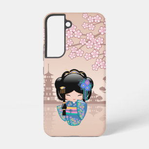 Coque Samsung Galaxy Poupée Kokeshi Keiko - Fille Geisha en Kimono Bleu