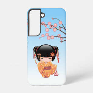 Coque Samsung Galaxy Poupée Kokeshi Ume - Fille Geisha Japonaise Bleue