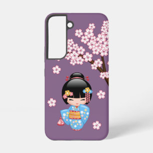 Coque Samsung Galaxy Poupée Maiko Kokeshi - Fille Geisha en Kimono Bleu