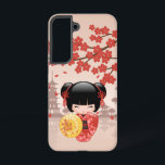 Coque Samsung Galaxy Poupée rouge Sakura Kokeshi - Geisha japonais<br><div class="desc">Illustration vectorielle d'une mignonne fille orientale en robe kimono rouge avec une large ceinture obi noire tenant un parapluie de bambou jaune. Les cheveux noirs de la fille sont décorés de fleurs et de épingles à cheveux de style geisha rouge. Cette oeuvre a été inspirée par les poupées kokeshi traditionnelles...</div>