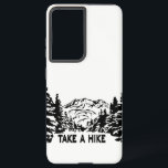 Coque Samsung Galaxy Prenez une citation Hippique paysage montagnard mo<br><div class="desc">Illustration monochrome avec vue montagne et dessin en bois d'hiver enneigé en style boisé</div>