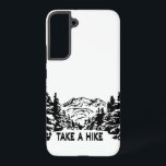 Coque Samsung Galaxy Prenez une citation Hippique paysage montagnard mo<br><div class="desc">Illustration monochrome avec vue montagne et dessin en bois d'hiver enneigé en style boisé</div>