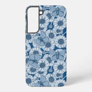 Coque Samsung Galaxy Printemps bleu, fleurs sauvages, marguerites