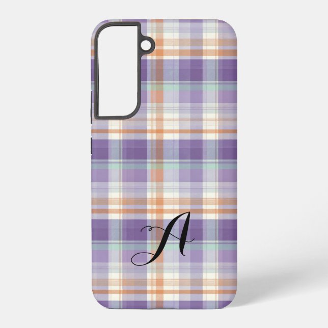 Coque Samsung Galaxy Purple Tartan Plaid Monogram Design (Verso)