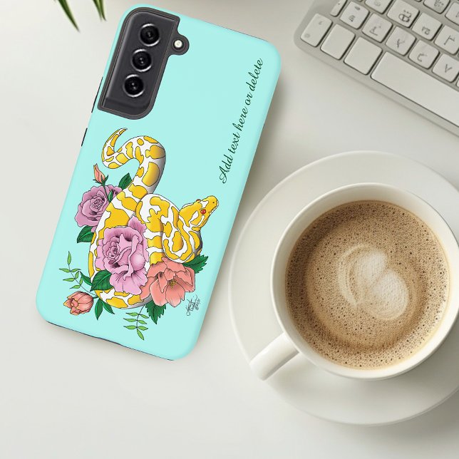 Coque Samsung Galaxy Python boule jaune albino Roses sarcelle (Créateur téléchargé)