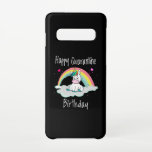 Coque Samsung Galaxy S10 Quarantine Anniversaire Unicorn arc-en-ciel<br><div class="desc">Cute Unicorn Quarantine Design Anniversaire. Une belle et magique licorne est assise sur un nuage avec un arc-en-ciel dans l'arrière - plan. Grande idée cadeau d'anniversaire. Bon pour les vieux et les jeunes.</div>