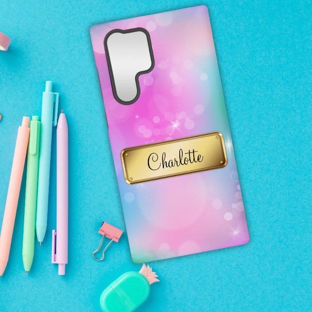 Coque Samsung Galaxy Rainbow Blue et Pink Bokeh (Créateur téléchargé)