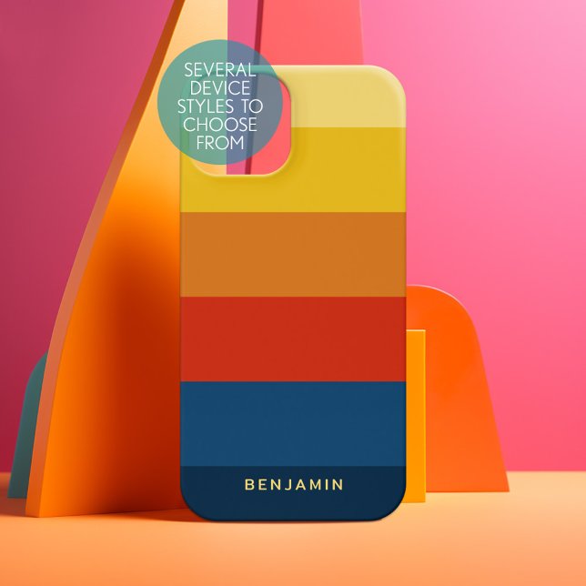 Coque Samsung Galaxy Rayures Rétro du Sunset avec un Nom Simple Sans Se (Personalized Phone Case - Pick Your Device Style and Customize the Design)