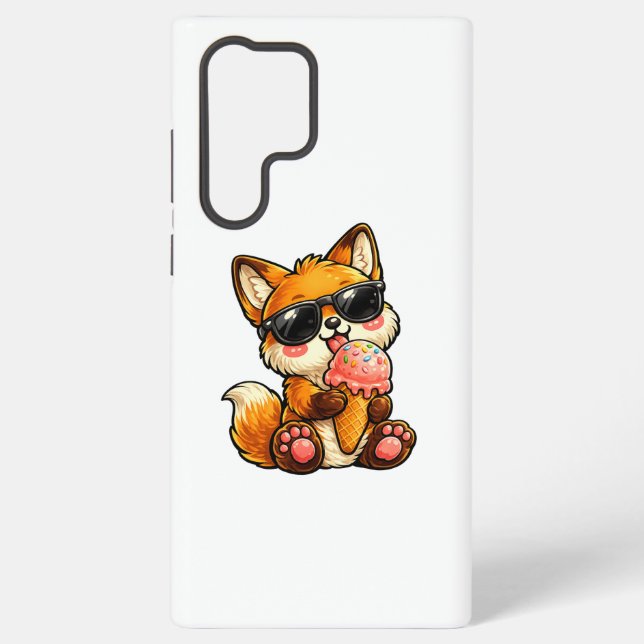 Coque Samsung Galaxy Renard Mignon Mangeant une Glace avec des Lunettes (Verso)