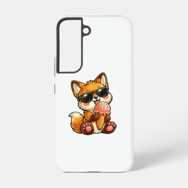 Coque Samsung Galaxy Renard Mignon Mangeant une Glace avec des Lunettes (Verso)