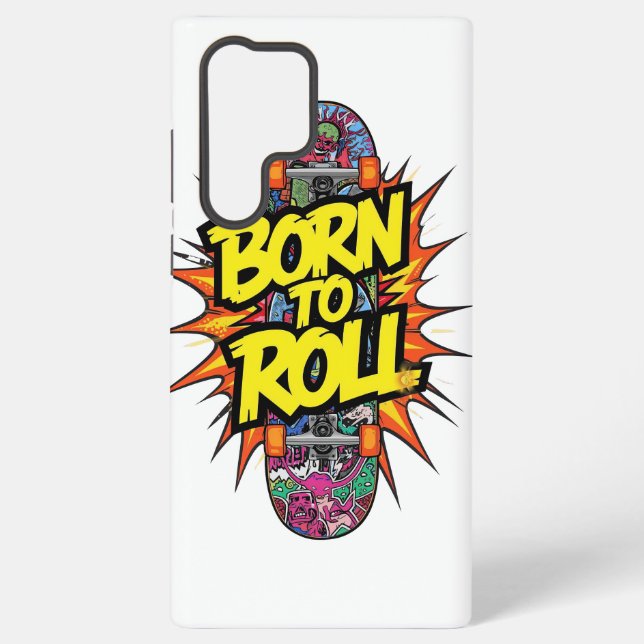 Coque Samsung Galaxy Retro Comic Style "Born to Roll" Skater (Verso)