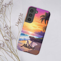 Retro Cool Tropical Beach Sunset Monogramme Ajoute
