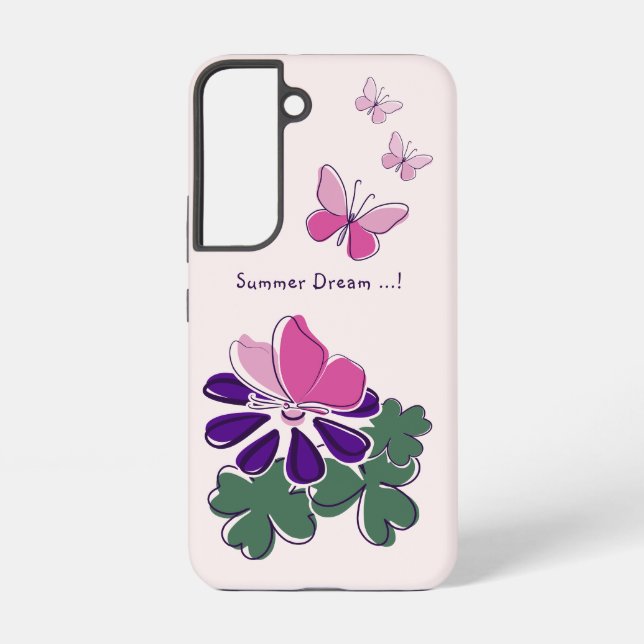 Coque Samsung Galaxy Rêve d'été Pink Green Purple Papillon (Verso)