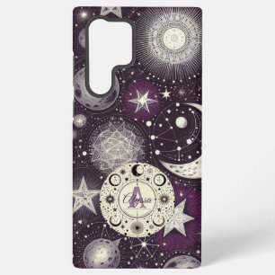 Coque Samsung Galaxy Rêves célestes violets et blancs : Lune et étoiles