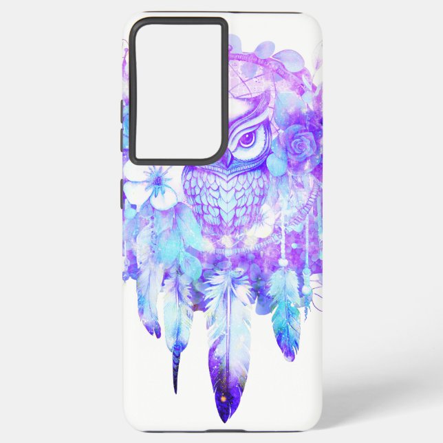 Coque Samsung Galaxy Rêveur de Totem de Chouette Plumes florales Teint  (Verso)