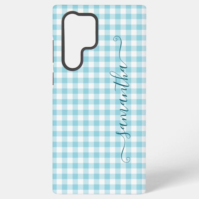 Coque Samsung Galaxy Robin Egg Blue Gingham Girly Signature (Verso)