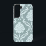 Coque Samsung Galaxy Rococo Damask Art I Duck Egg Blue Teal<br><div class="desc">A vintage style decorative damask off-set surface pattern influenced by rococo classical design in duck egg blue color detail on a teal background.</div>