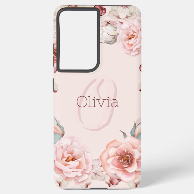 Coque Samsung Galaxy Rose d'aquarelle Wreath personnalisée | Rose (Verso)