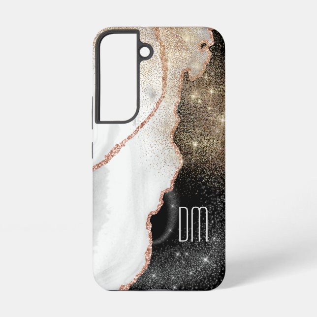 Coque Samsung Galaxy Rose Marbre blanc or Parties scintillant Monogramm (Verso)