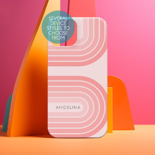 Coque Samsung Galaxy Rose Pâle Mod Rétro Motif Rayé Nom Personnalisé