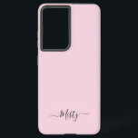 Coque Samsung Galaxy Rose vierge simple avec nom personnalisé de script<br><div class="desc">Un design simple et élégant de typographie de nom personnalisé dans une police de script décontracté en noir frappant sur rose pastel blush. L'article parfait pour le minimaliste branché. Un cadeau ou accessoire sur mesure tendance pour toute occasion. Debra Valencia, une visionnaire artiste motif de surface, créatrice de produits et...</div>