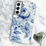 Coque Samsung Galaxy Roses Aquarelle Bleu Pastel Élégant<br><div class="desc">Roses,  fleurs et feuillage aquarelle bleu poussiéreux et blanc cassé luxuriants sur fond blanc antique.</div>