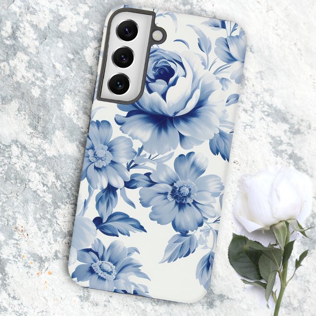 Coque Samsung Galaxy Roses aquarelles élégantes bleu pastel (Créateur téléchargé)
