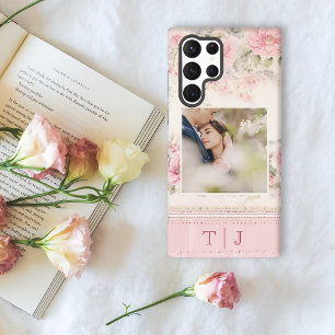 Coque Samsung Galaxy Roses roses girly avec photo et monogramme