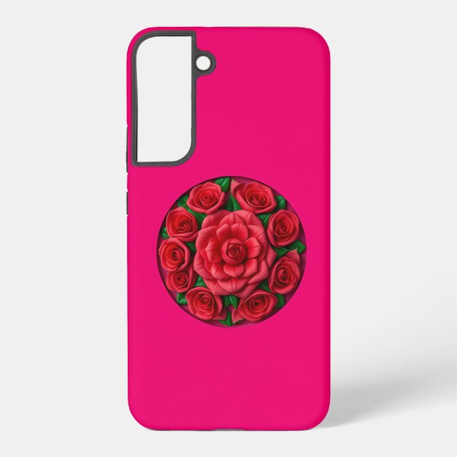 Coque Samsung Galaxy Roses rouges encadrées dans un cercle sur fond ros (Verso)