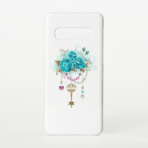 Coque Samsung Galaxy S10 Roses turquoise avec touches