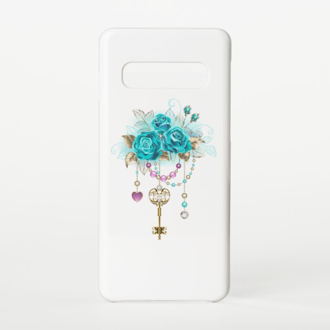 Coque Samsung Galaxy Roses turquoise avec touches (Dos)