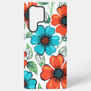 Coque Samsung Galaxy Rouge et bleu vibrant Fleur Botanique Art