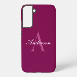 Coque Samsung Galaxy Rouge Magenta Élégant, Rose & Blanc Nom & Monogram