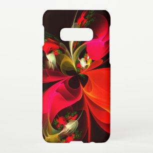 Coque Samsung Galaxy S10E Rouge Vert Floral Moderne Art Abstrait Motif #02