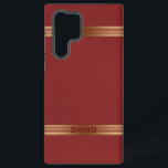 Coque Samsung Galaxy Rouge Vintage en cuir texturé Grilles d'or<br><div class="desc">Image d'un arrière - plan vintage de texture en cuir rouge avec des rayures dorées. Monogramme facultatif.</div>