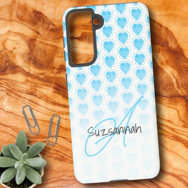 Coque Samsung Galaxy Rustic Polka Dot Malibu Blue Heart Motif (Créateur téléchargé)