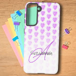 Coque Samsung Galaxy Rustique Polka Dot Héliotrope Motif de coeur pourp<br><div class="desc">Ce design présente un fond blanc ombragé sur un pois de polka encerclé par un motif de coeur violet pastel rustique heliotrope. Le texte modèle offre la possibilité d'un nom, d'un monogramme ou des deux. Personnalisez les champs de texte, supprimez tout ou partie du texte ou modifiez-les à l'aide de...</div>