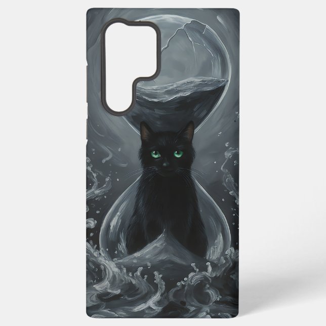 Coque Samsung Galaxy Sablier Éternel : Le Chat Noir du Temps (Verso)
